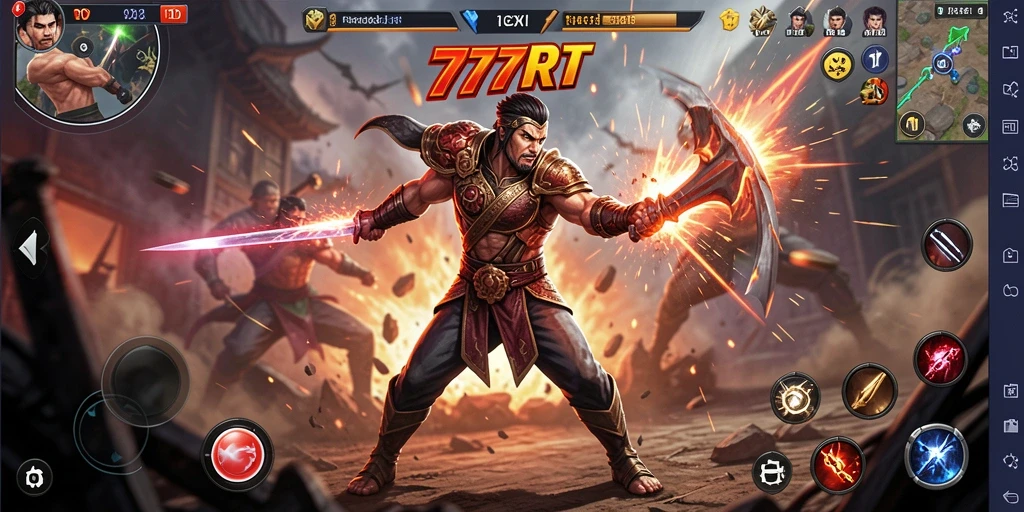 Screenshot gameplay action 777RT yang menampilkan pertempuran intens.