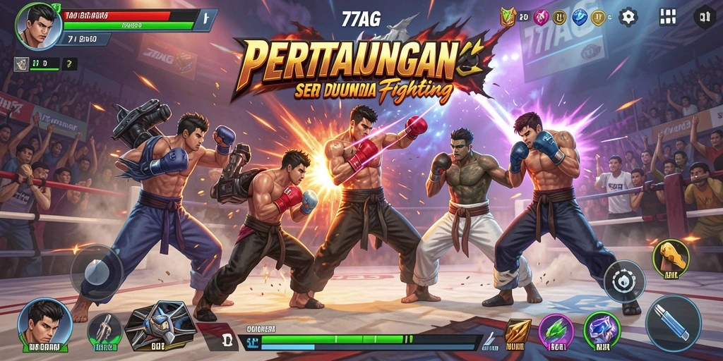 Tangkapan layar 77AG menunjukkan aksi bertarung yang mendebarkan.