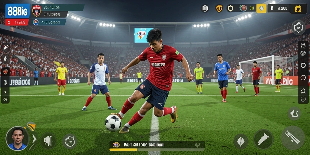 Tampilan gameplay 88BIG dengan aksi sepak bola yang dinamis.