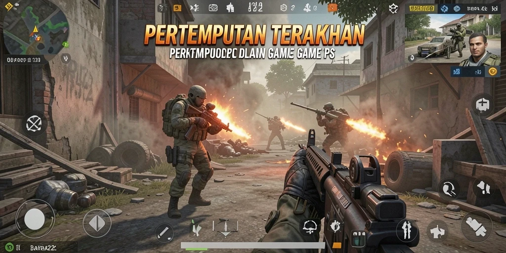 Screenshot gameplay BARA22 menunjukkan pertempuran intens dalam mode FPS.