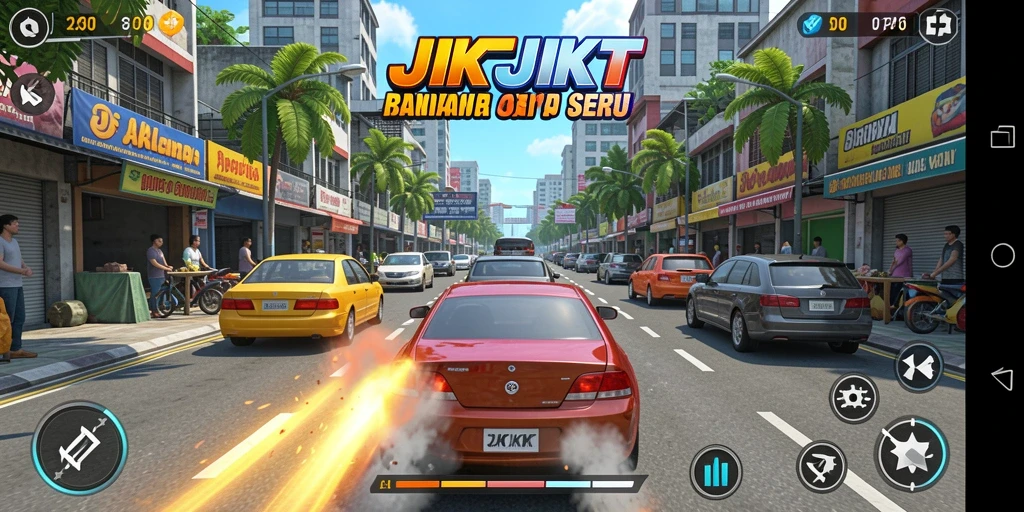 Tampilan screenshot JKTJKT menampilkan aksi balap yang mendebarkan.