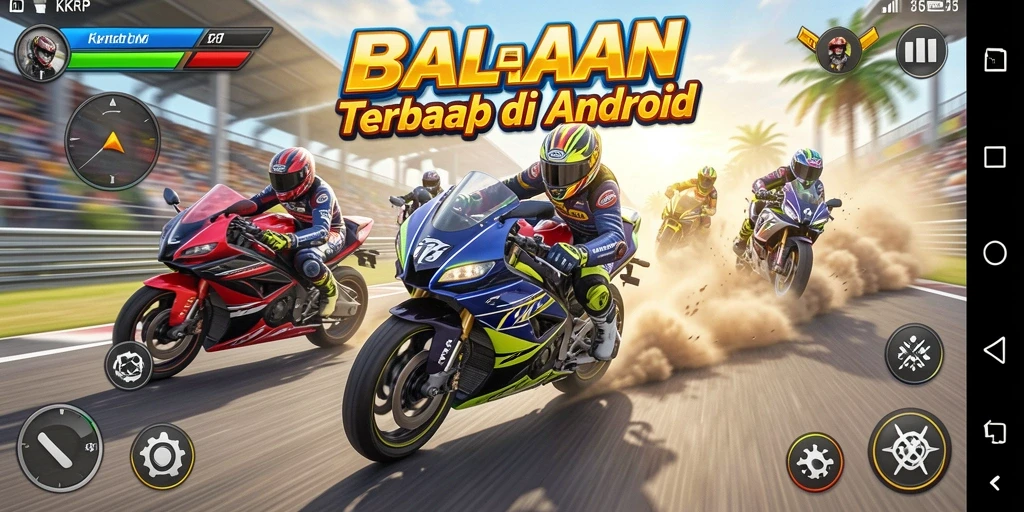 Screenshot KKRP menampilkan aksi balap motor yang seru.
